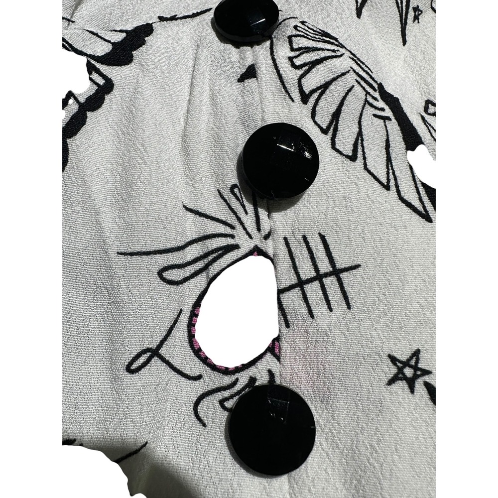 Hell Bunny Avery Dress White Tattoo Print Lace Trim Flutter Sleeve Midi Small - Picture 6 of 12